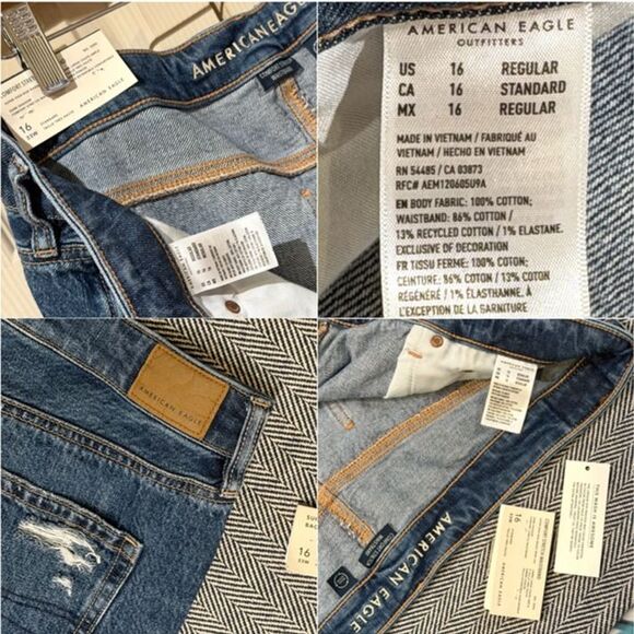 LIKE NEW AE Super High Waisted Baggy Wide Leg Cuffed Jeans Dark Distressed 16 - Picture 7 of 12